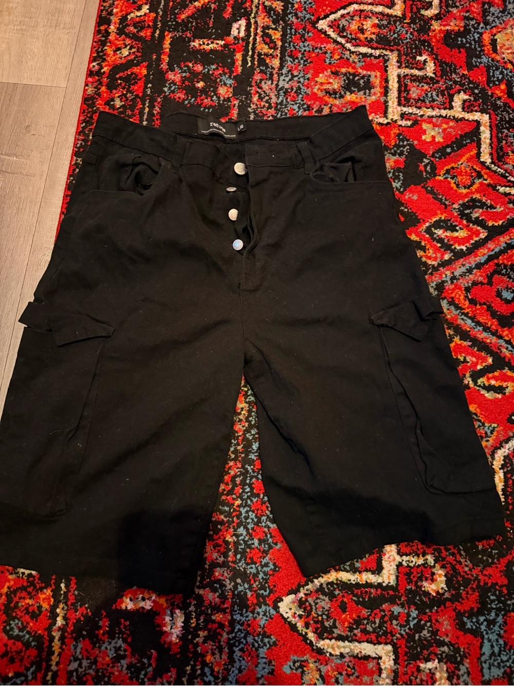 refuge Black High-Rise Cargo Shorts with Button Fly
